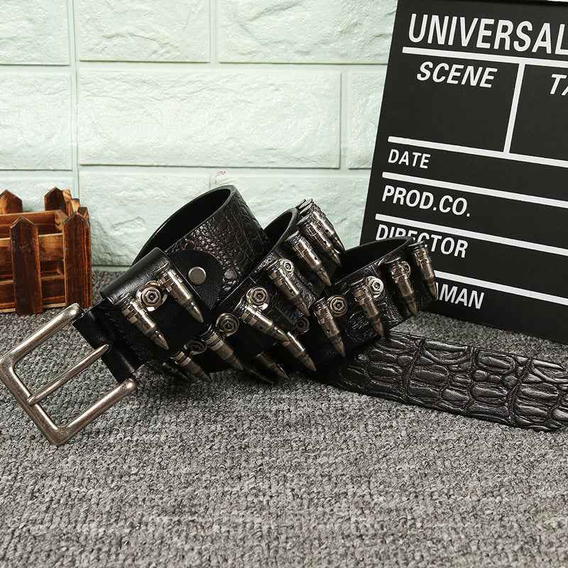 New Hip Hop Punk Rock Metal Bullet Inlaid Men's Belt