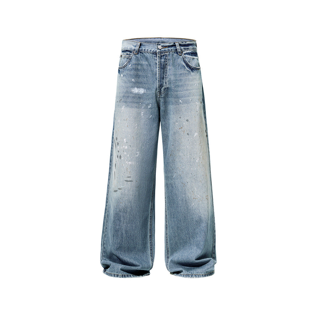 American-style Splash-ink Washed Loose Jeans For Men MuddyStock