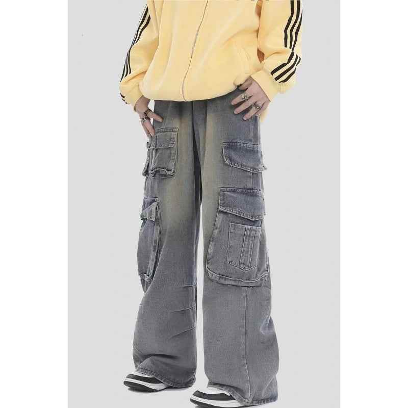 American Retro Multi-pocket Straight Cargo Jeans For Men MuddyStock