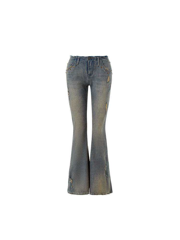 Vintage Washed Distressed Straight Leg Jeans Blue MuddyStock