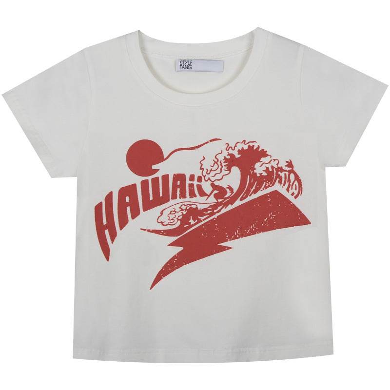 Women's Short Midriff-baring Short-sleeved T-shirt White MuddyStock