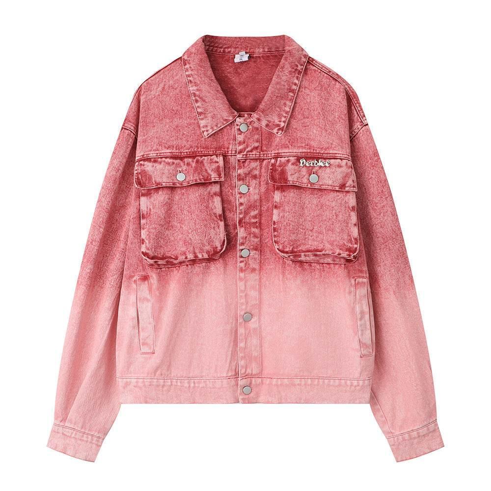 Washed Tie-dye Gradient Denim Jacket For Women Red