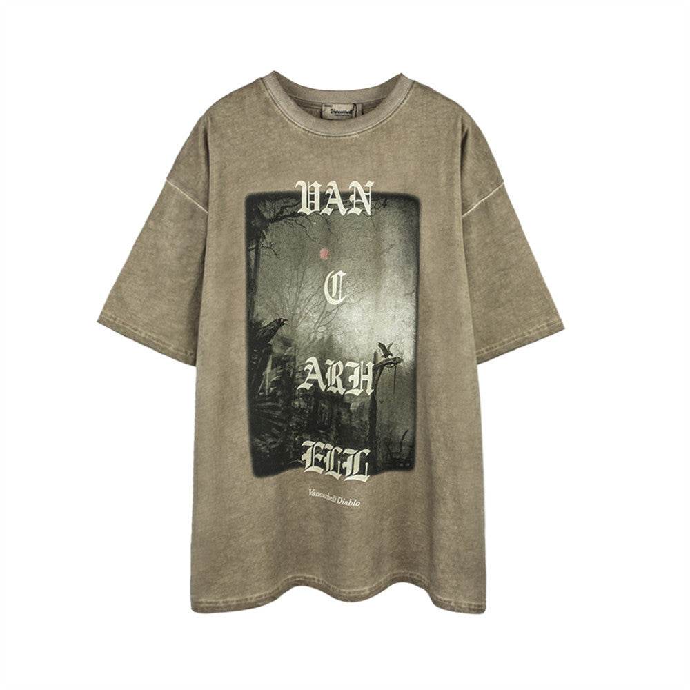 Summer Dark Style Cross Printed Short-sleeved T-shirt MuddyStock