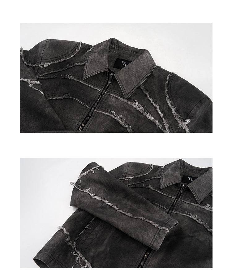 Short Gray Padded Shoulder Denim Coat For Men MuddyStock