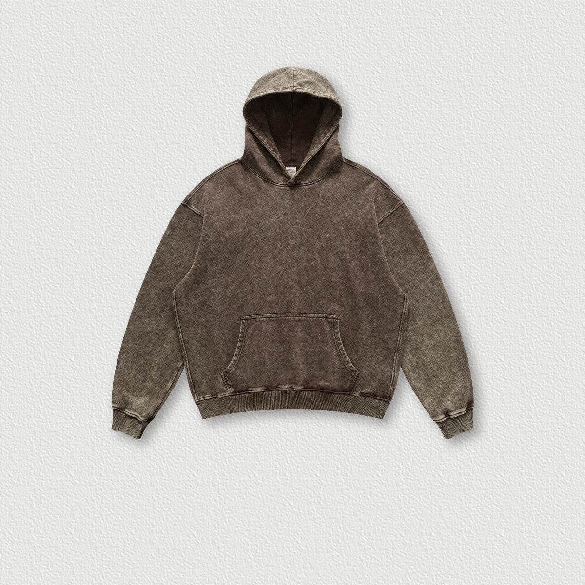 Men's Fashion Simple Washed Old Hooded Terry Sweater Coffee MuddyStock