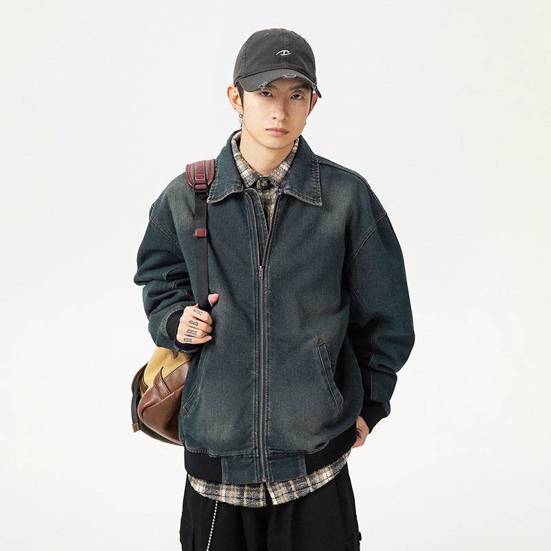 Retro Worn Looking Washed-out Denim Jacket For Men MuddyStock