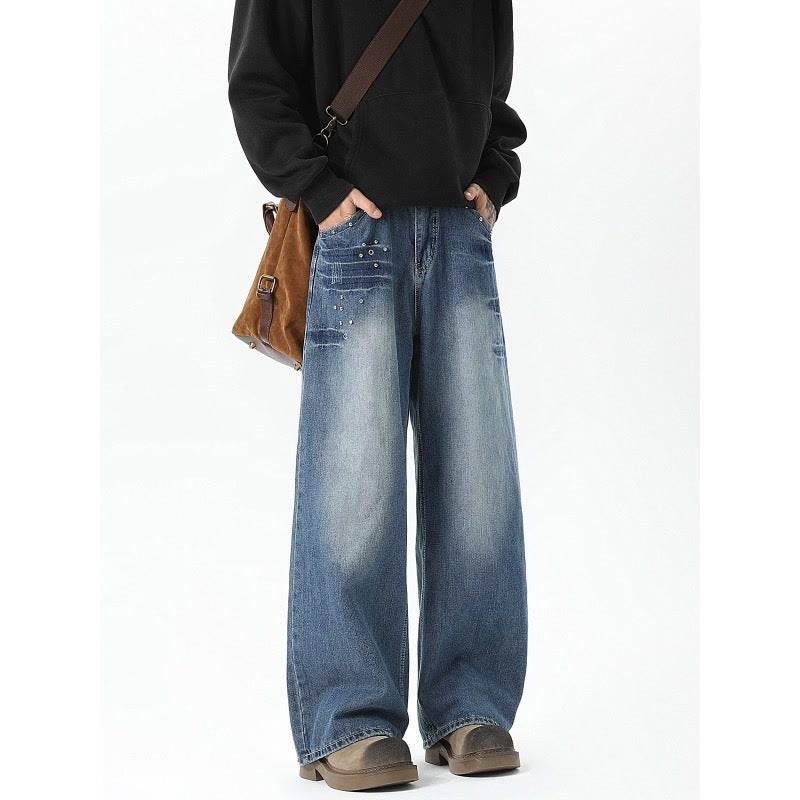 Men's Rivet Washed Loose Jeans MuddyStock