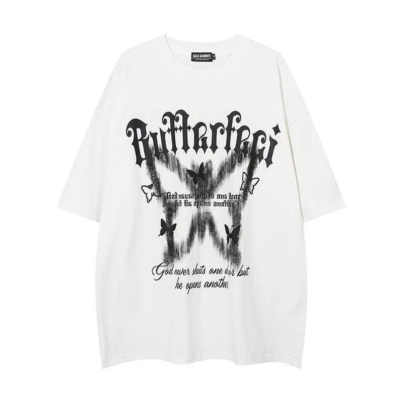 American High Street Butterfly Printed T-shirt For Men And Women White