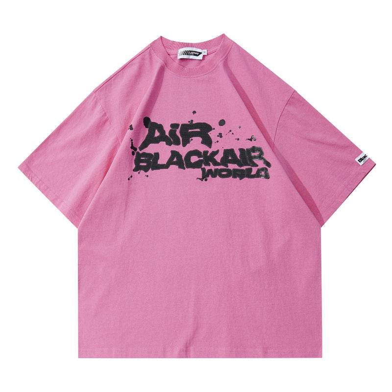 Men And Women Retro Graffiti Alphabet Personality Casual T-shirt Pink MuddyStock