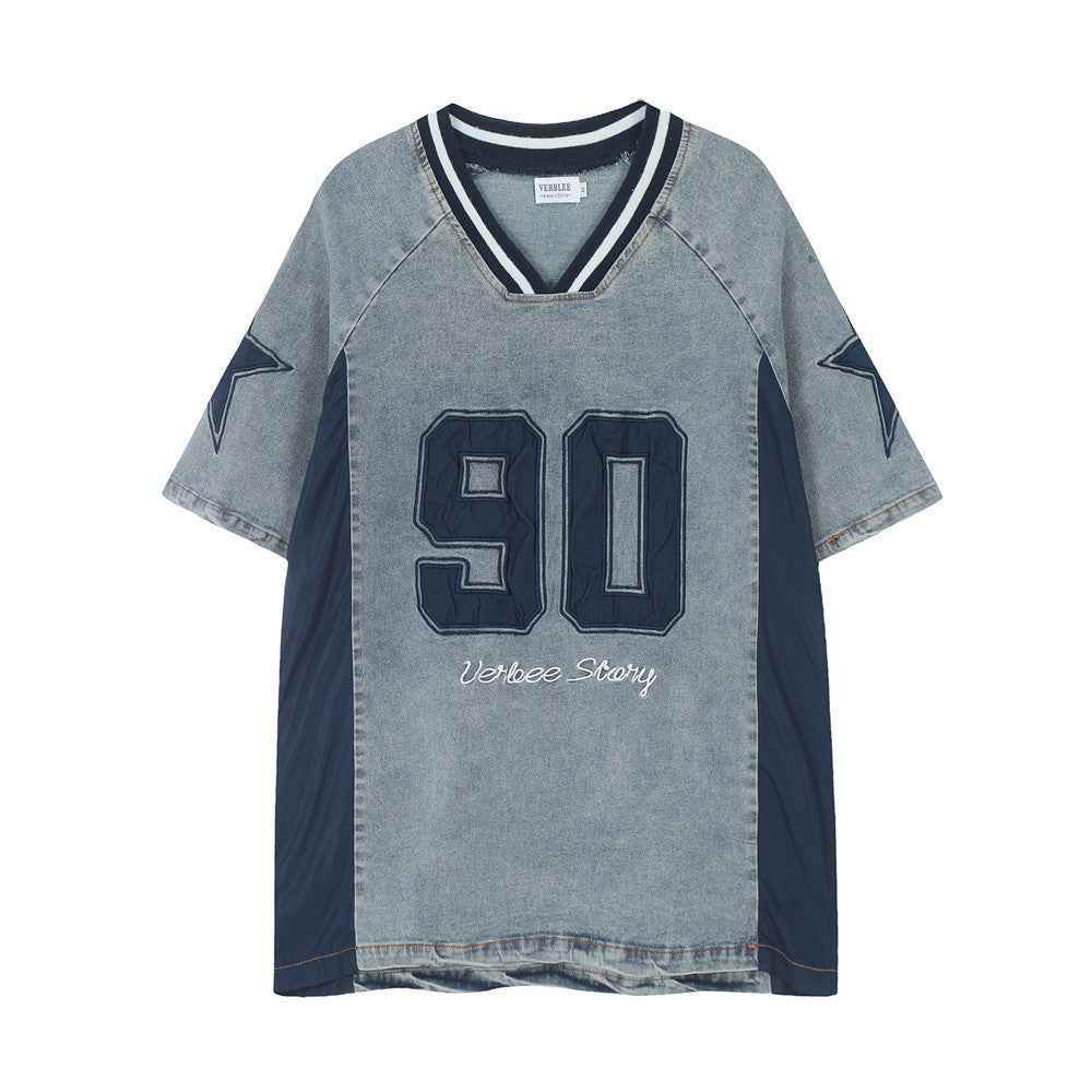 American Style Old Wash Denim Short Sleeve For Men And Women MuddyStock
