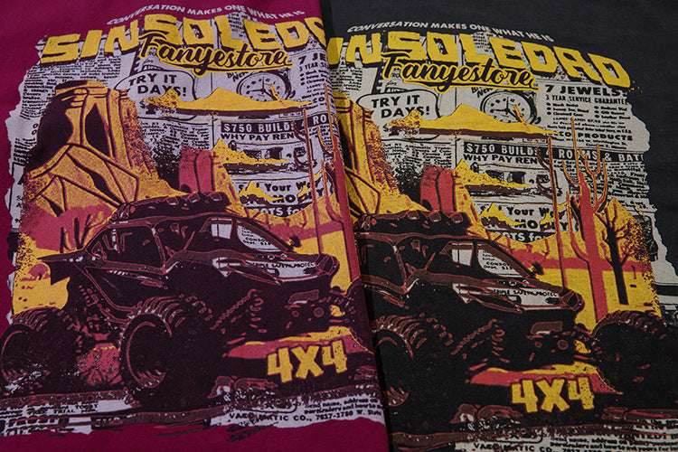 Retro Cartoon Pattern Car Short Sleeve For Men And Women MuddyStock