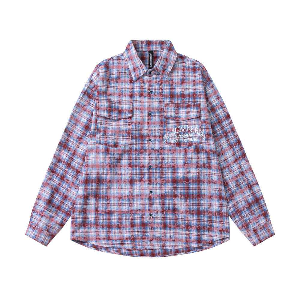 Distressed Washed Plaid Long-sleeved Shirt For Men And Women Red null