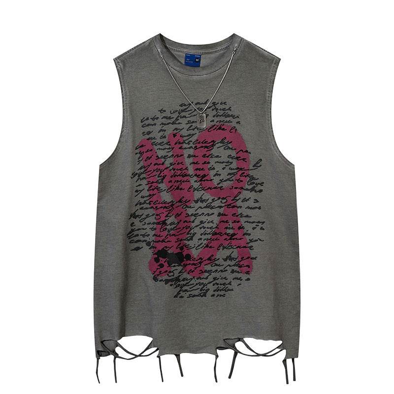 Niche Letters Distressed Waistcoat For Men and Women Gray MuddyStock