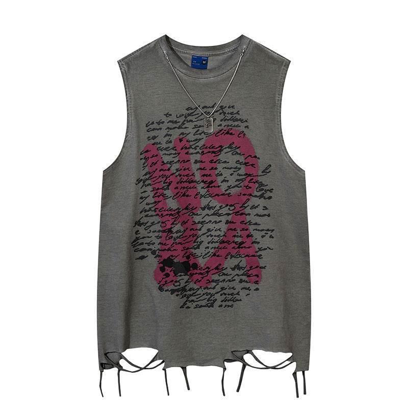 Niche Letters Distressed Waistcoat For Women Gray