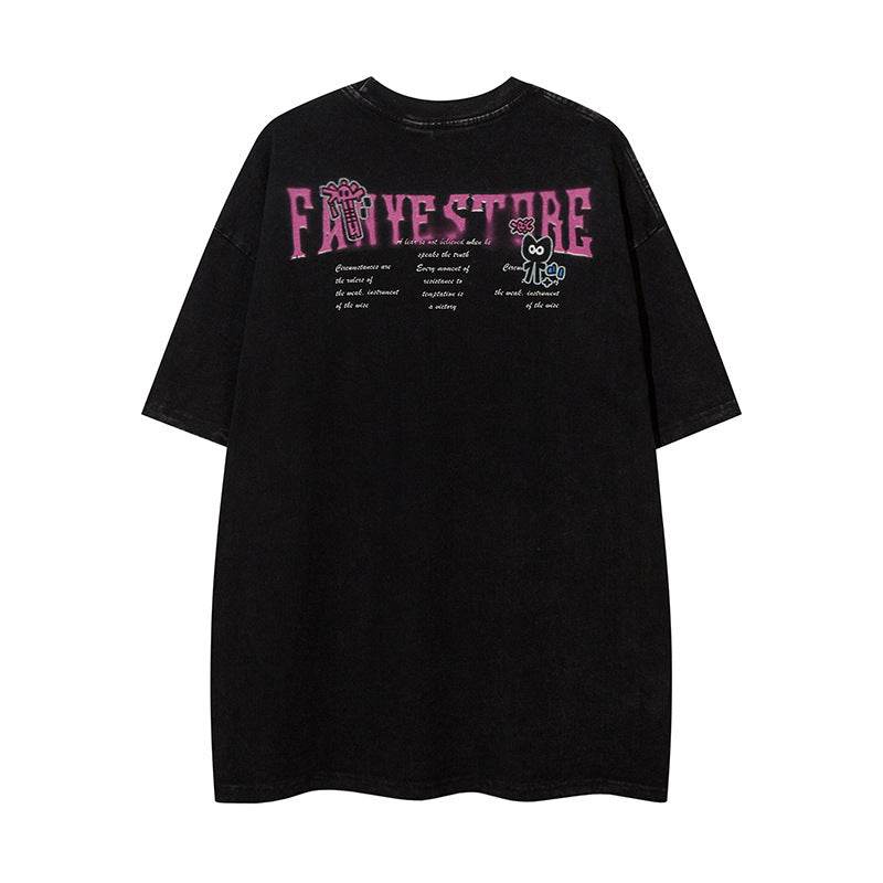 Cartoon Anime Print Distressed T-shirt For Men And Women MuddyStock