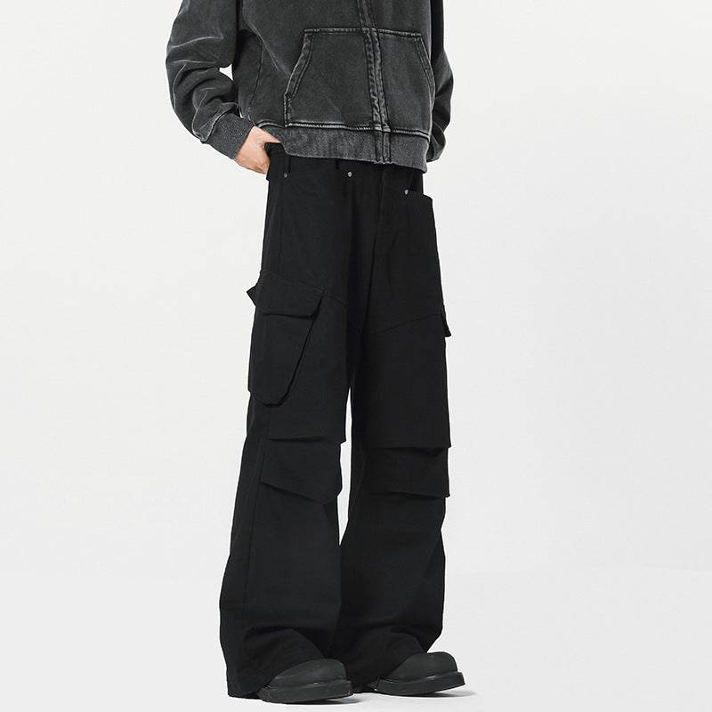 Retro High Street Fashion Trendy Trousers Trendy Men's Straight Casual Pants Black MuddyStock
