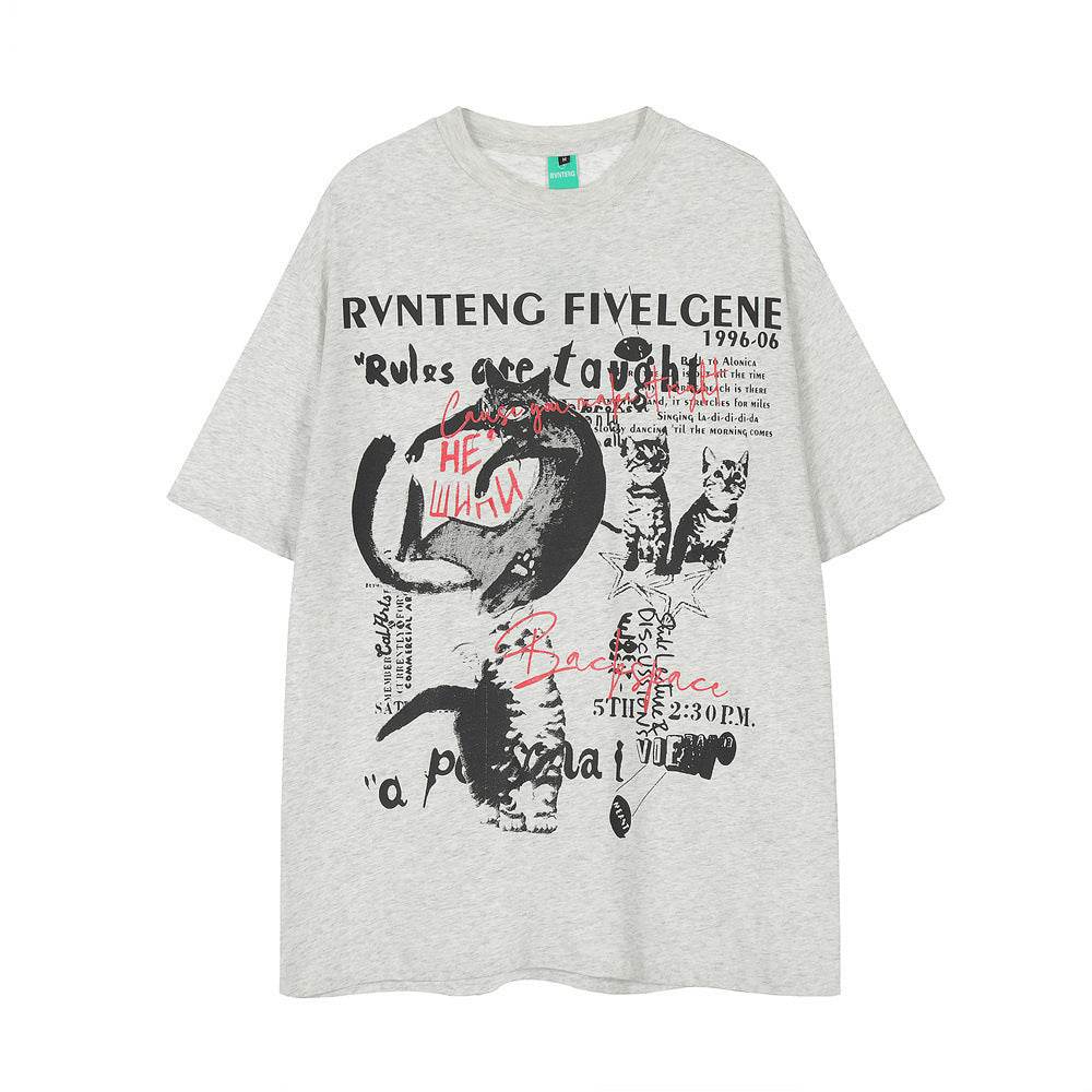 Abstract Animal Kitten Sports Short Sleeve T-shirt For Men And Women Gray MuddyStock