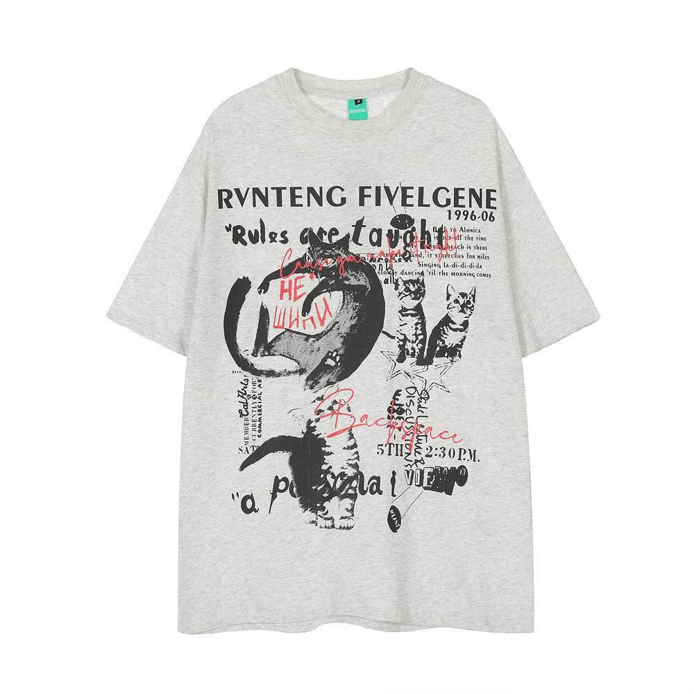 Abstract Animal Kitten Sports Short Sleeve T-shirt For Men And Women Gray MuddyStock