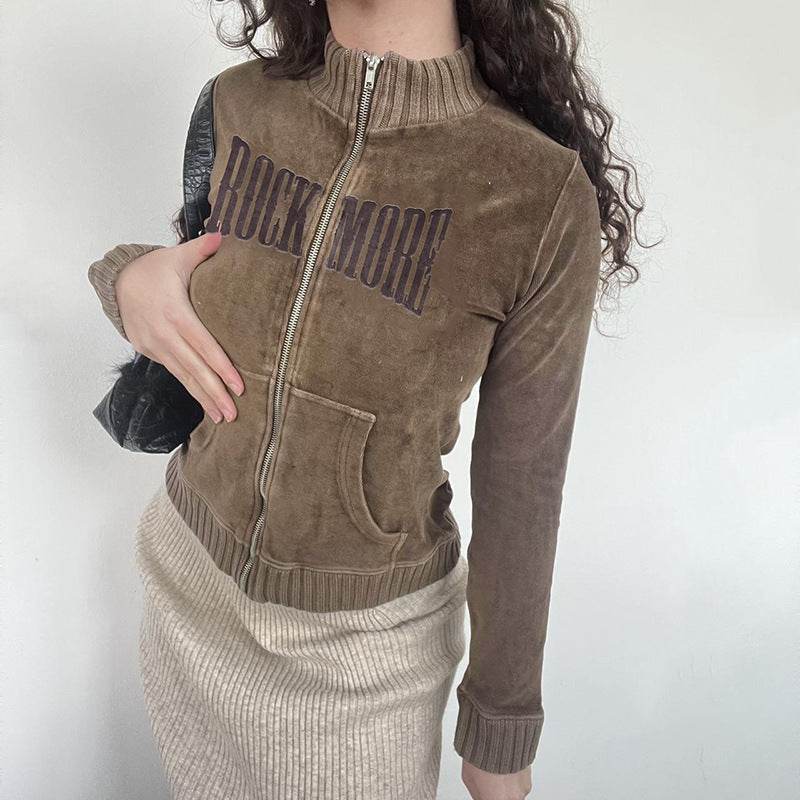 Retro Brown Velvet Sweater Top MuddyStock