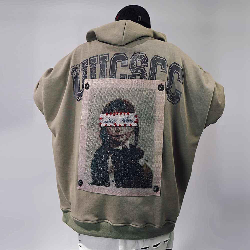 American High Street Patch Printed Hoodie For Men Khaki