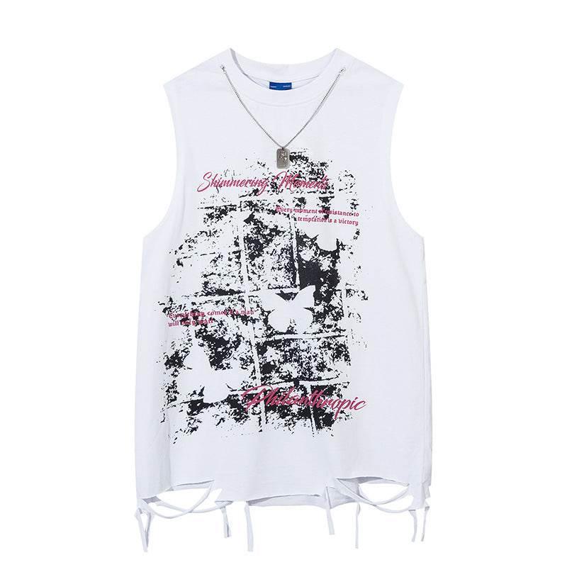 Butterfly Splash Ink Necklace Top For Women White