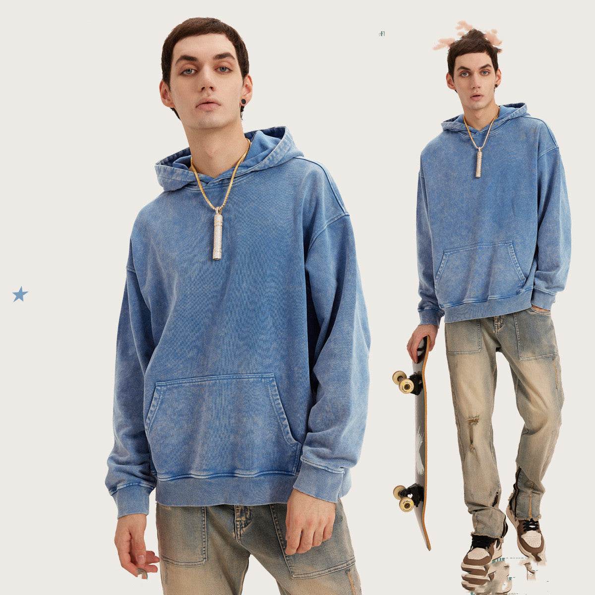 Men's Fashion Simple Washed Old Hooded Terry Sweater MuddyStock