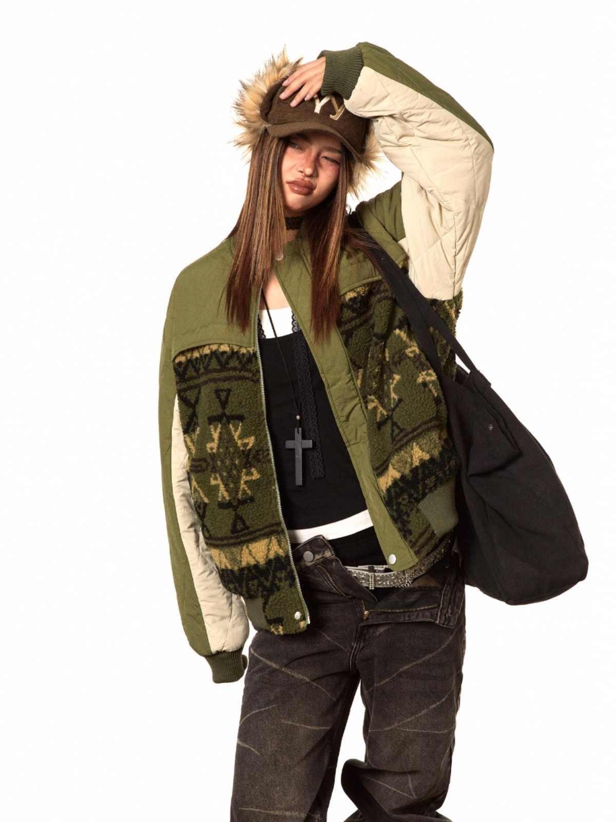 Patchwork Cotton-padded Warm Jacket For Women