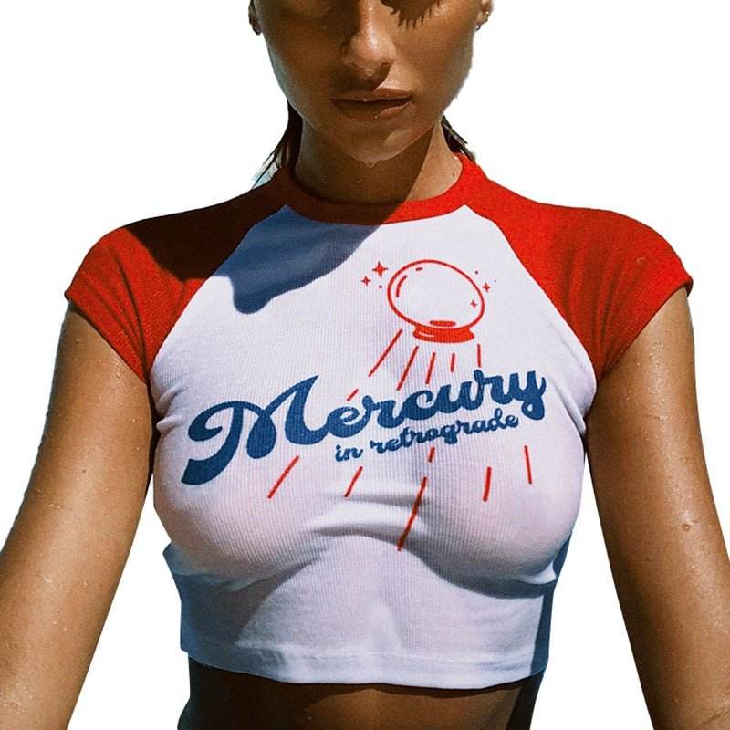 European And American New Women's Sweet Round Neck T-shirt White MuddyStock