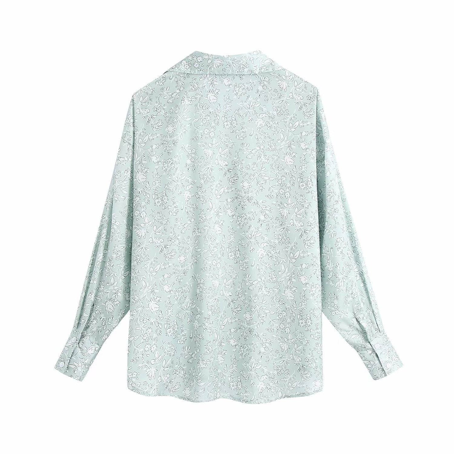 European And American Women'S Clothing Wholesale Summer New Style Silk Satin Texture Single-Breasted Printing Loose Long-Sleeved Shirt Women MuddyStock