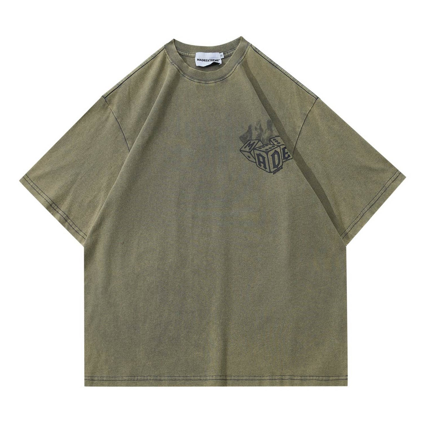 Street Retro Women's Flame Dice Printed Short Sleeve Brown MuddyStock