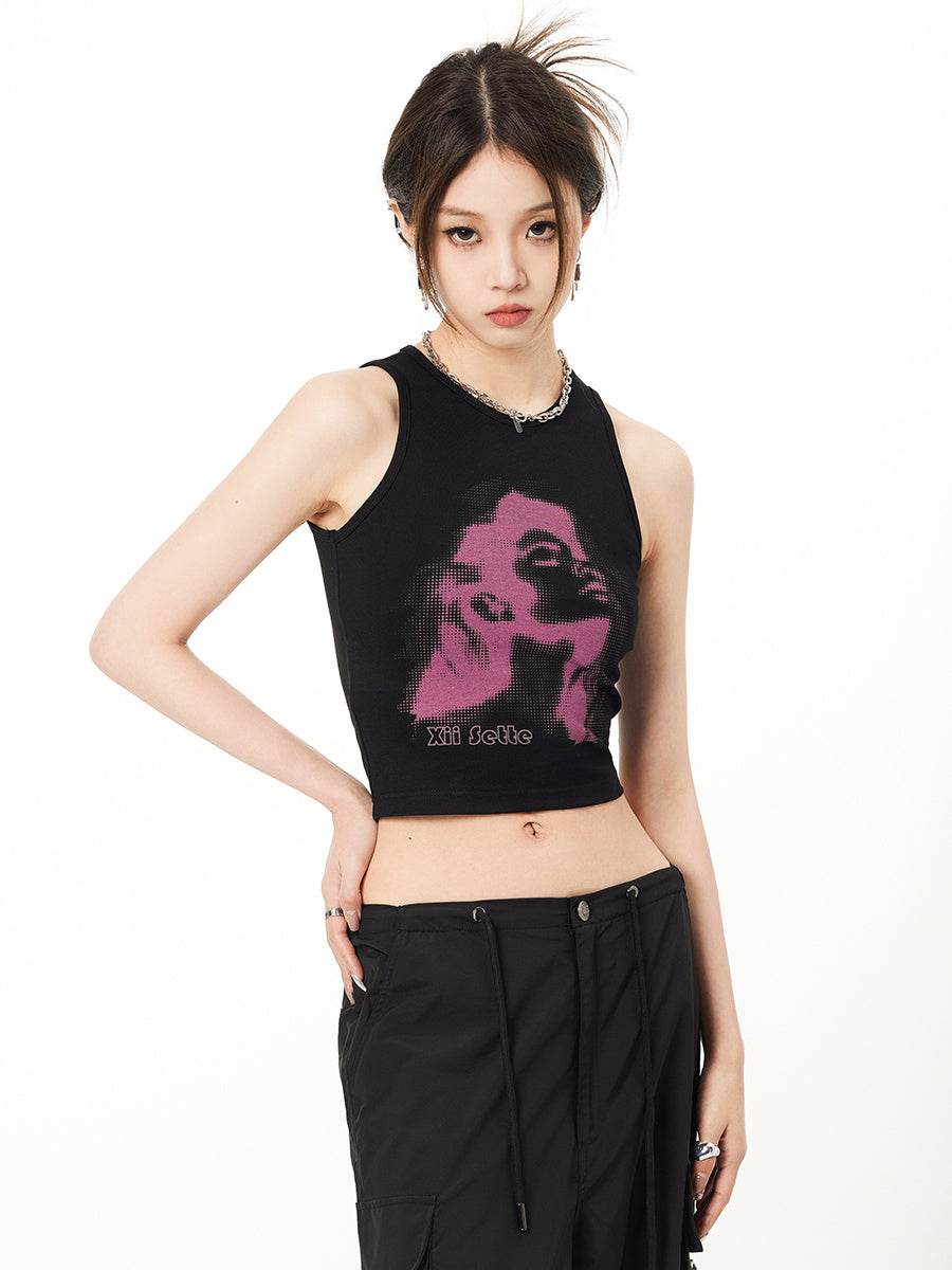 Knitted Printed Slim Fitting Short Bottomed Vest For Women MuddyStock