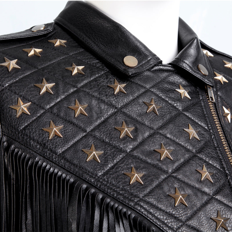 Women's Leather Stud Star Short Lapel Jacket