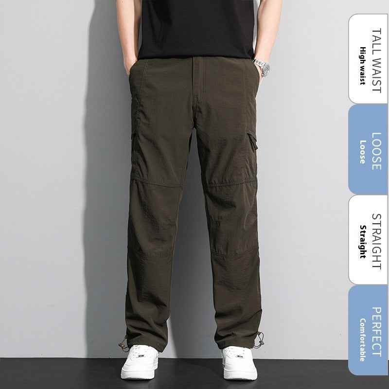 Thin Overalls Men's Casual Loose Ultrathin Khaki Straight Army Green MuddyStock