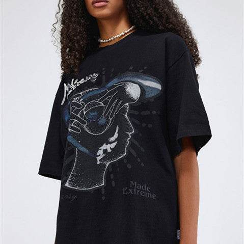 Street Fun Adhesive Letter Loose Short Sleeve For Men And Women MuddyStock