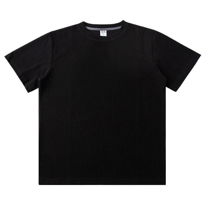 Men Summer Solid Color Round Neck Basic T-Shirts Black MuddyStock
