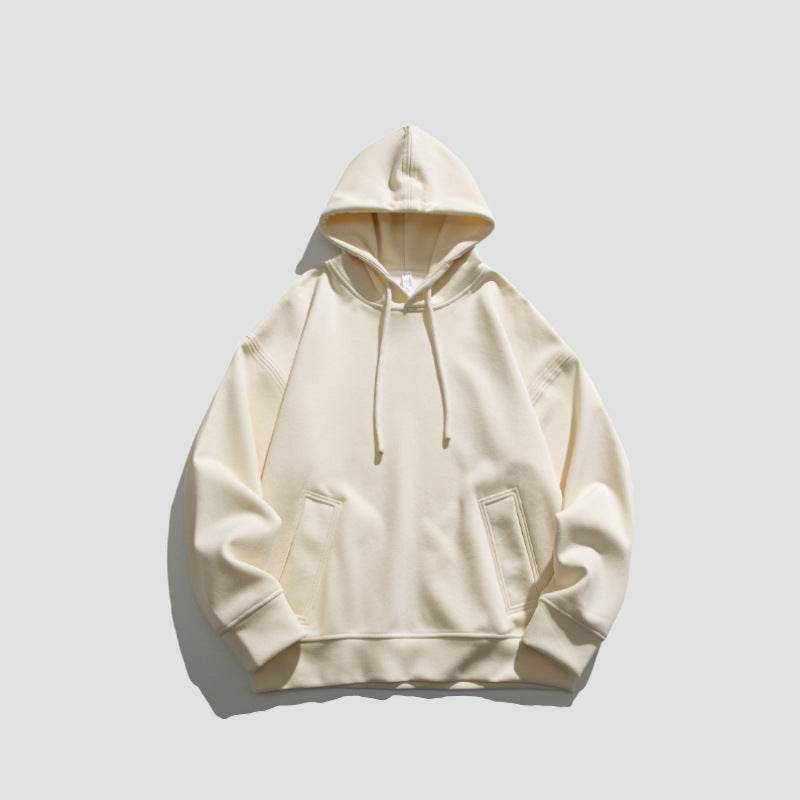 American Retro Loose Fleece Padded Hoodie For Men And Women Milky White MuddyStock