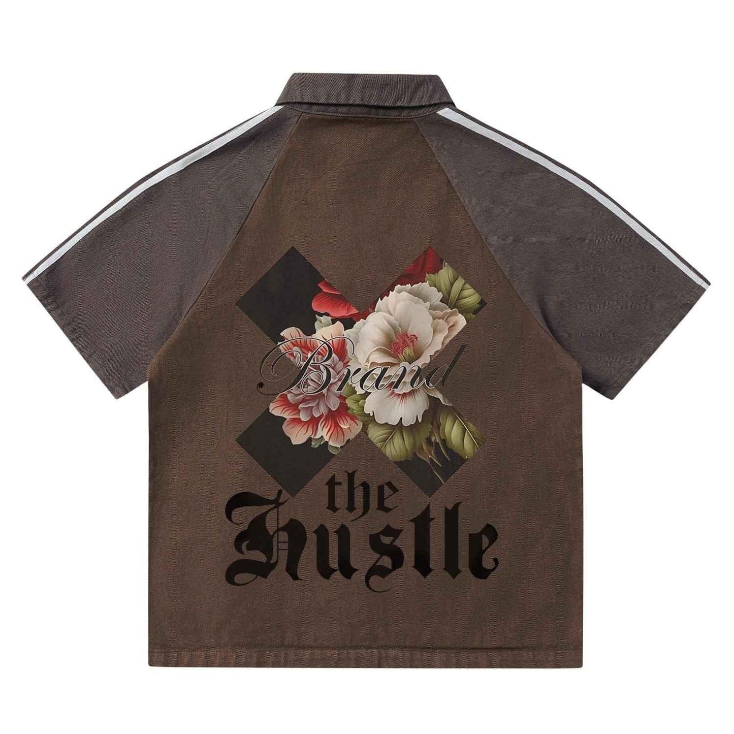 American High Street Floral Short-sleeved T-shirt For Men Brown NZKS107 SUCK null