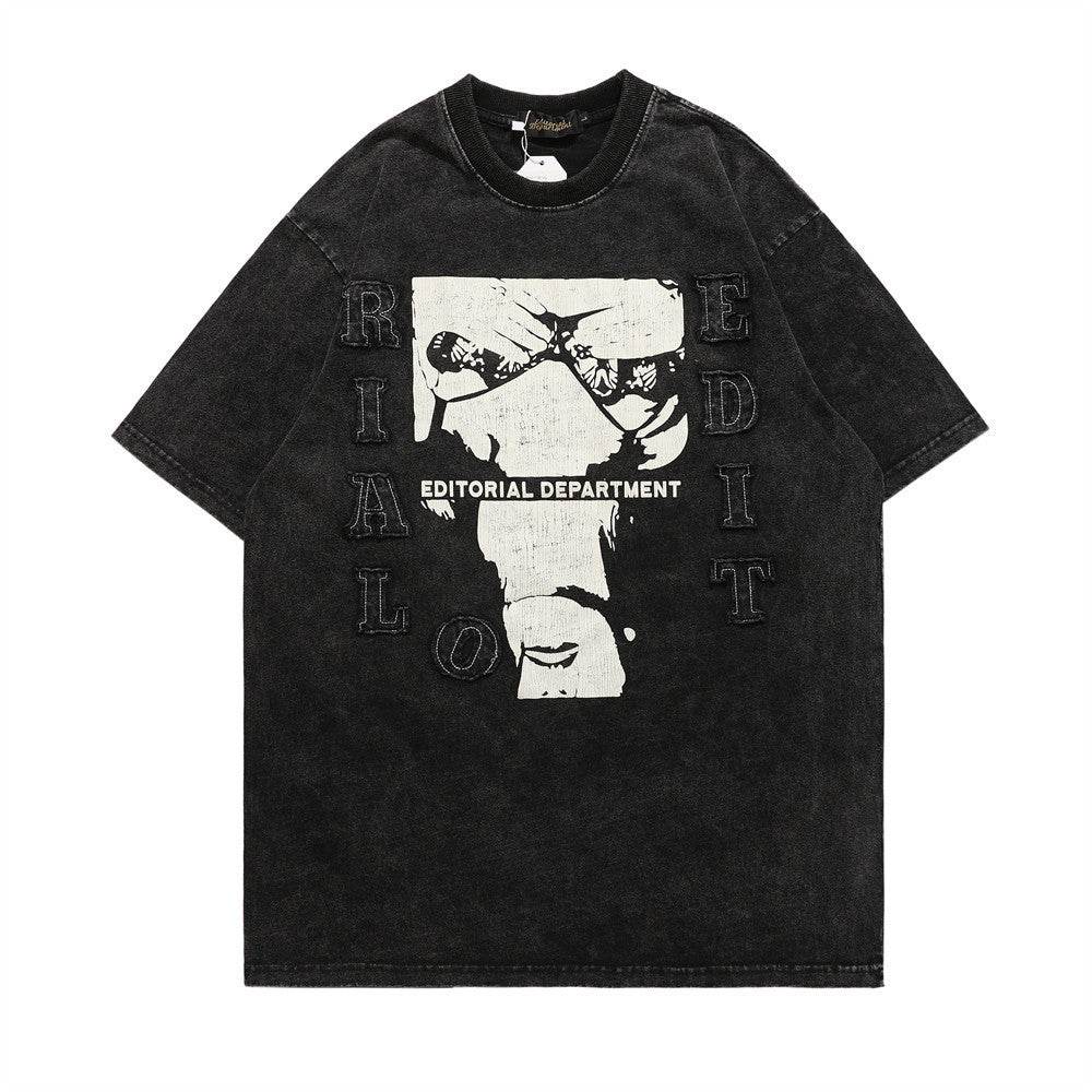Abstract Distressed Print Short Sleeve T-shirt For Men Black MuddyStock