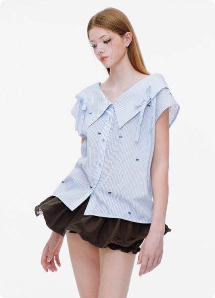 Strap Bow Striped One Shoulder Sleeveless Top For Women MuddyStock