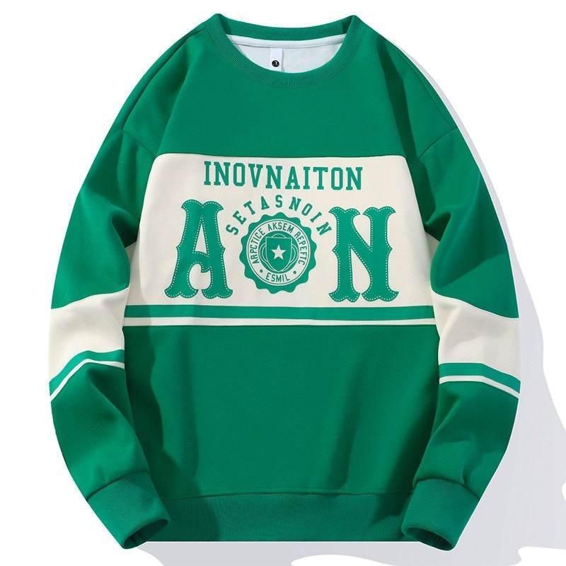 Mens Fashion Print Crew Neck Sweatshirt Green