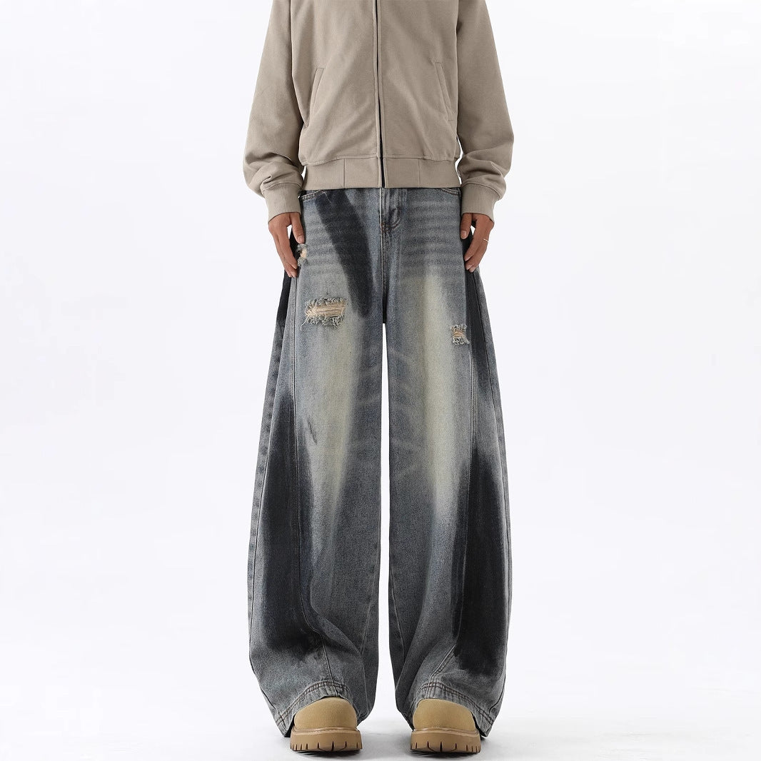 Men's American-style Splash-ink Ripped Machete Jeans MuddyStock
