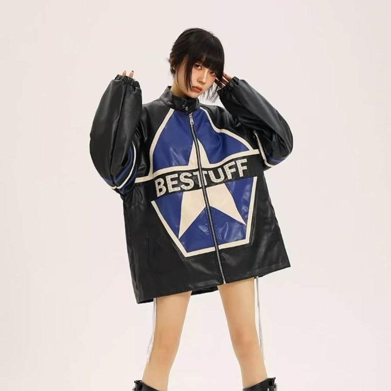American Retro Biker's Jacket Trendy Leather Jacket Coat For Women