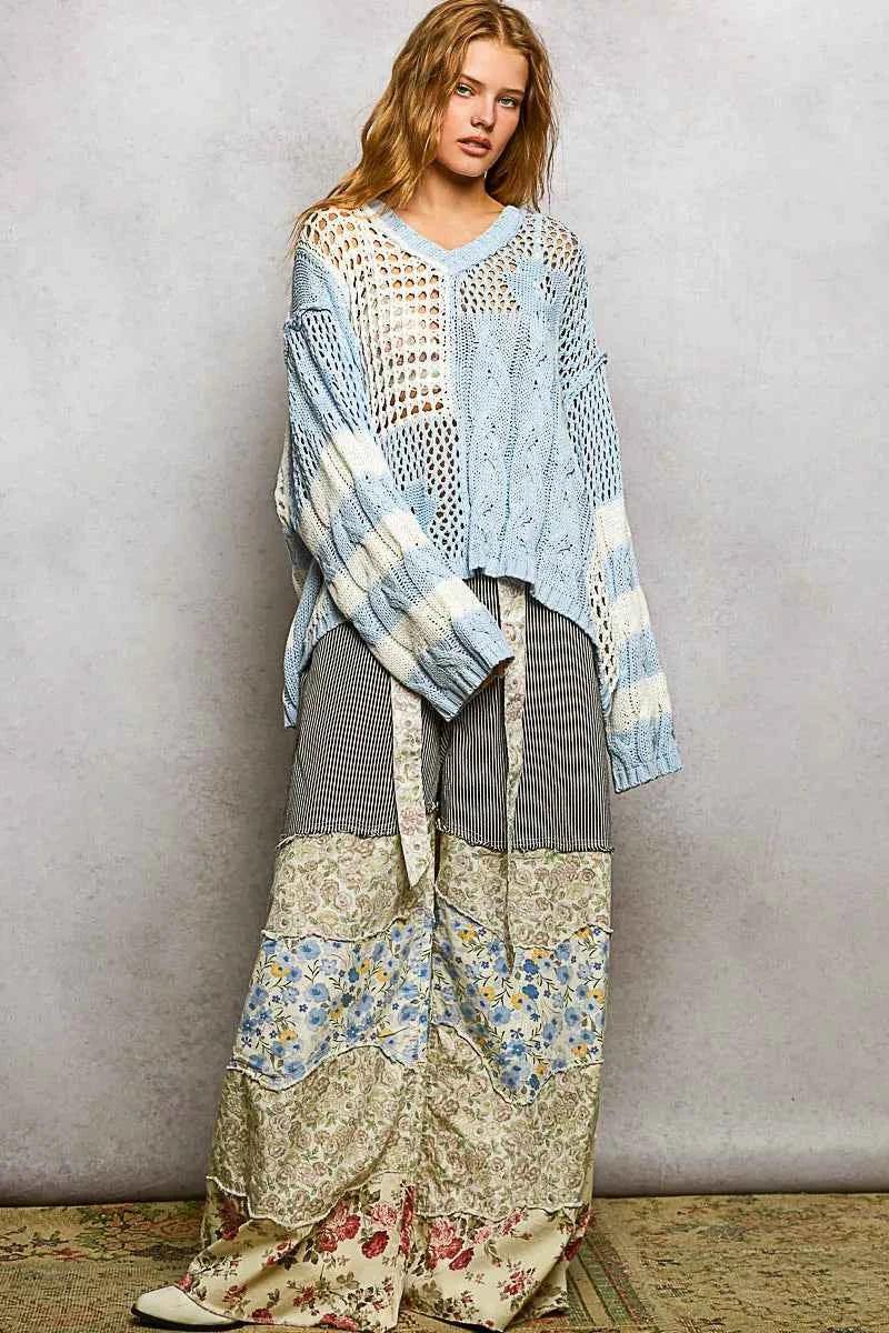 Stripe Pattern Knit Top with Twisted Weave For Women