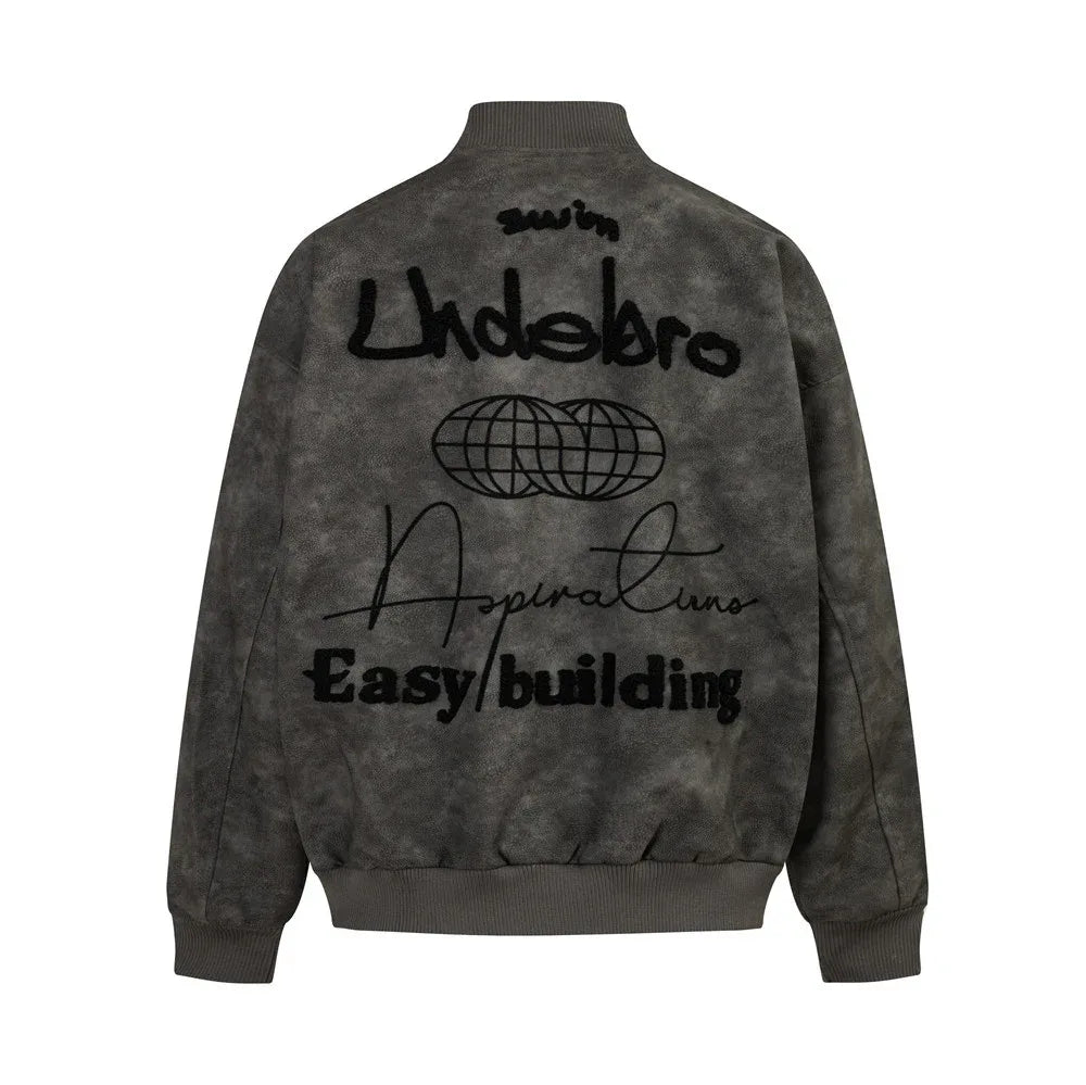 Letter Embroidery Creative Biker's Jacket For Men Black MuddyStock