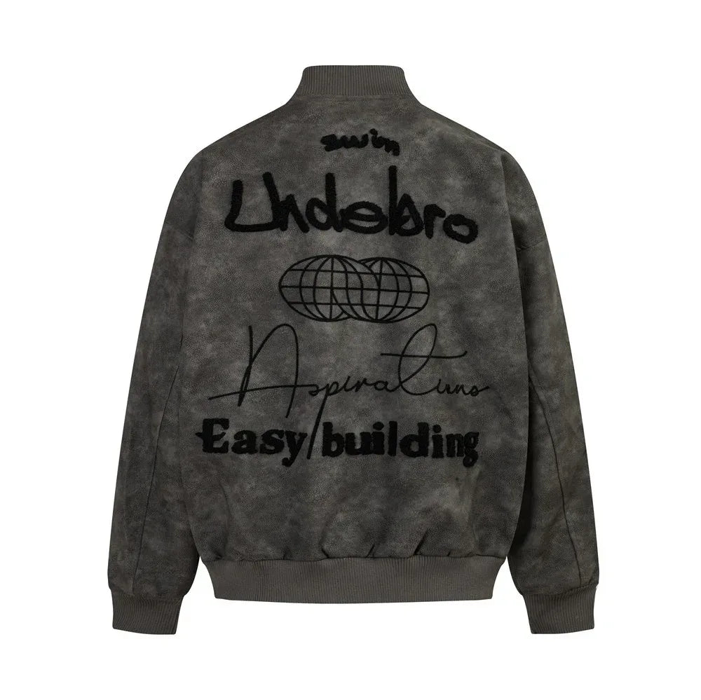 Letter Embroidery Creative Biker's Jacket For Men Black MuddyStock