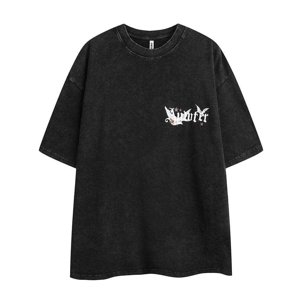 Women's Cotton Casual Short-sleeved Top Retro Black MuddyStock