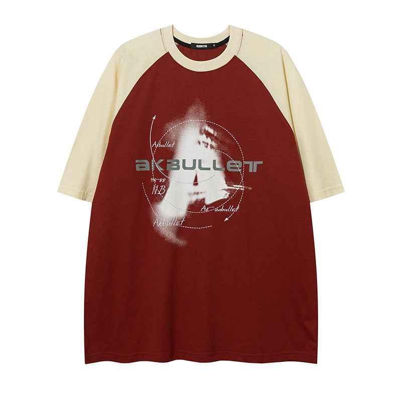Letter Printed Loose T-shirt For Men And Women Wine Red