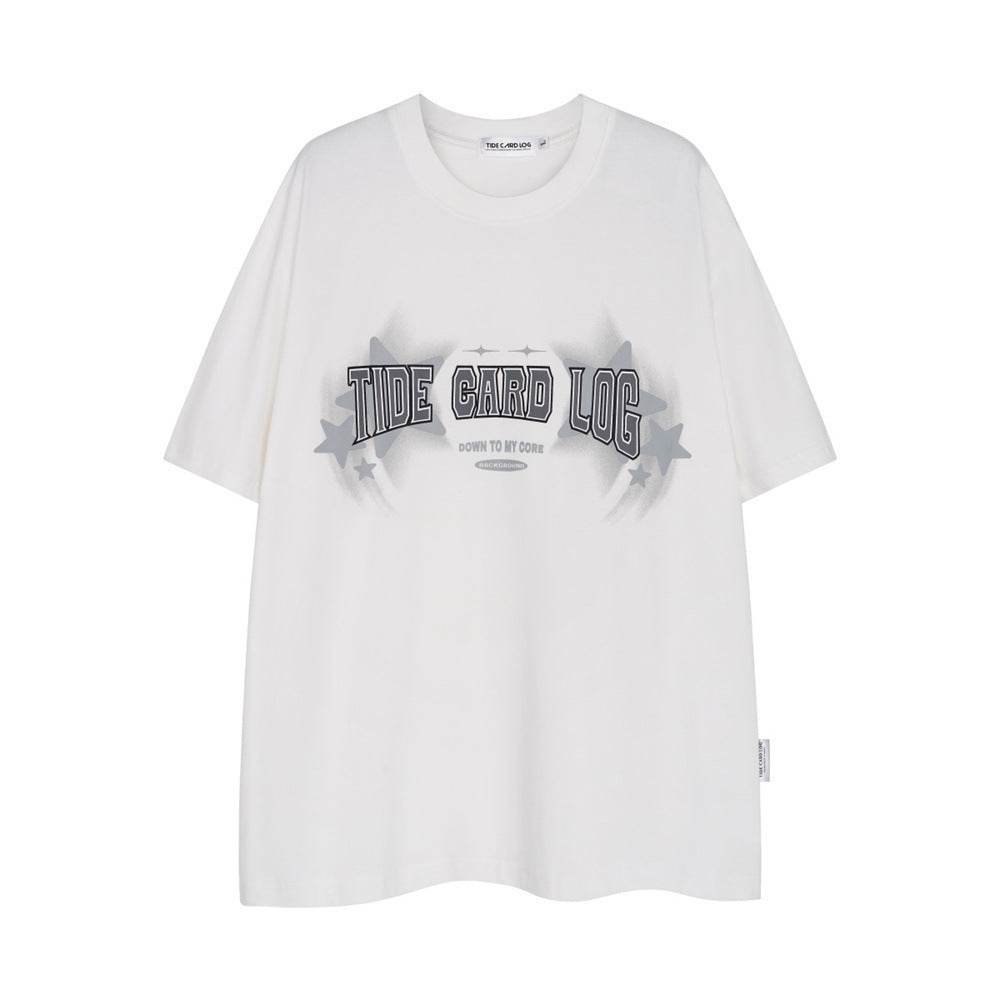 Five-pointed Star Fuzzy Printed Short-sleeved T-shirt Men's Loose MuddyStock