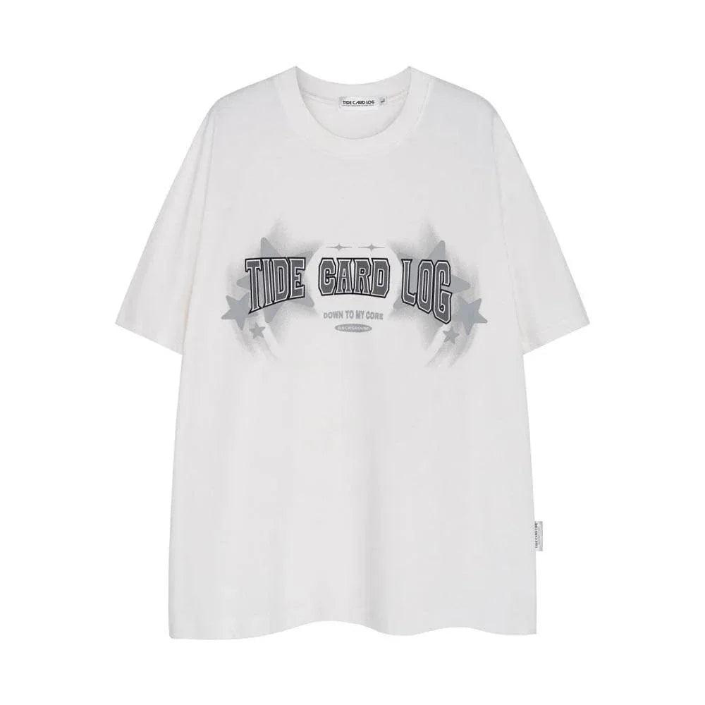 Five-pointed Star Fuzzy Printed Short-sleeved T-shirt Men's Loose White