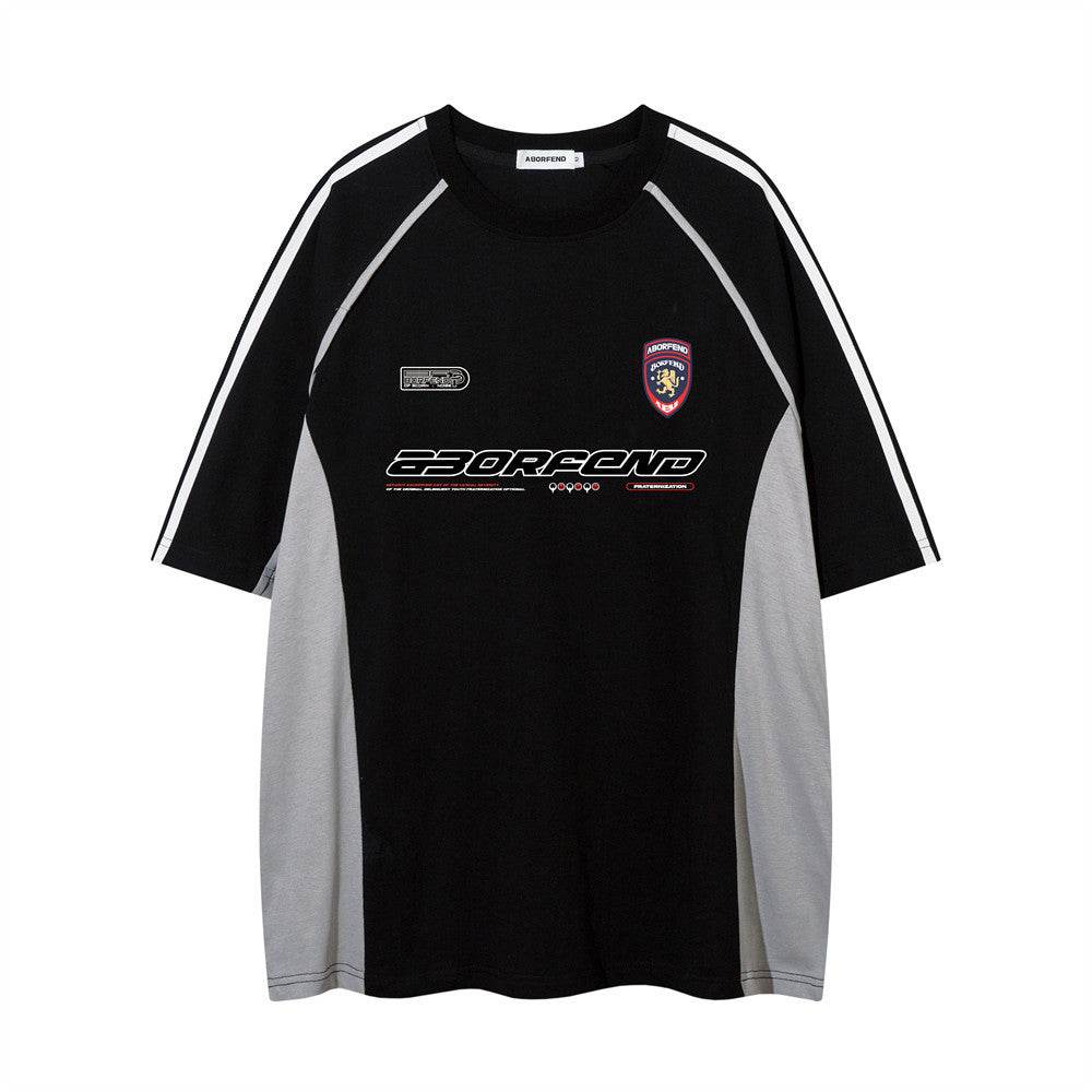 Sports Loose T-shirt Men's Color Contrast Patchwork Black MuddyStock